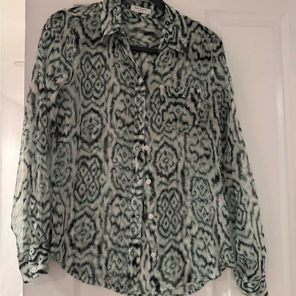 Equipment Abstract Pattern Sheer Blouse - Black a… - image 1